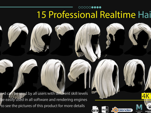 15 Professional Realtime Haircard 3D 模型