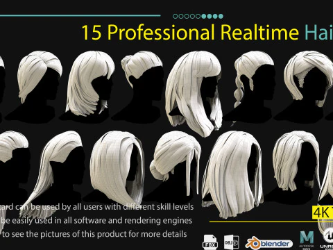 15 Professional Realtime Haircard 3D Model