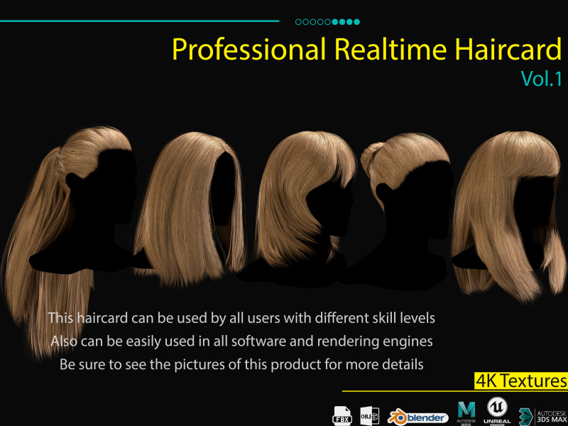 Professional Realtime Haircard Vol 1 3D 模型 .c4d .max .obj .3ds .fbx .stl .blend