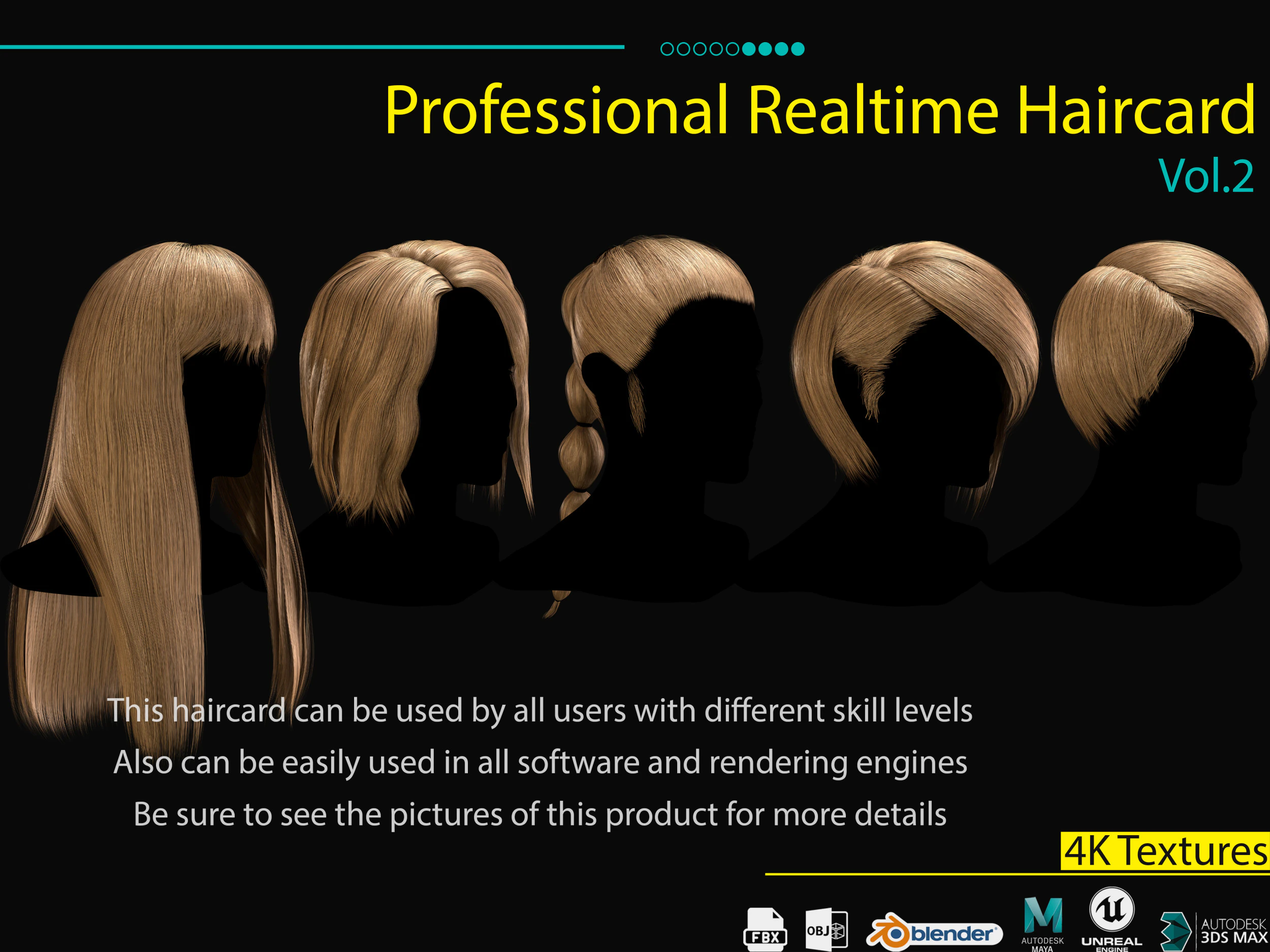 Professional Realtime Haircard Vol 2 3D Model .c4d .max .obj .3ds .fbx .stl .blend 