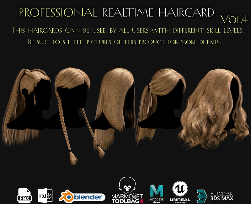 Professional Realtime Haircard Vol 4 3D Model .c4d .max .obj .3ds .fbx .stl .blend