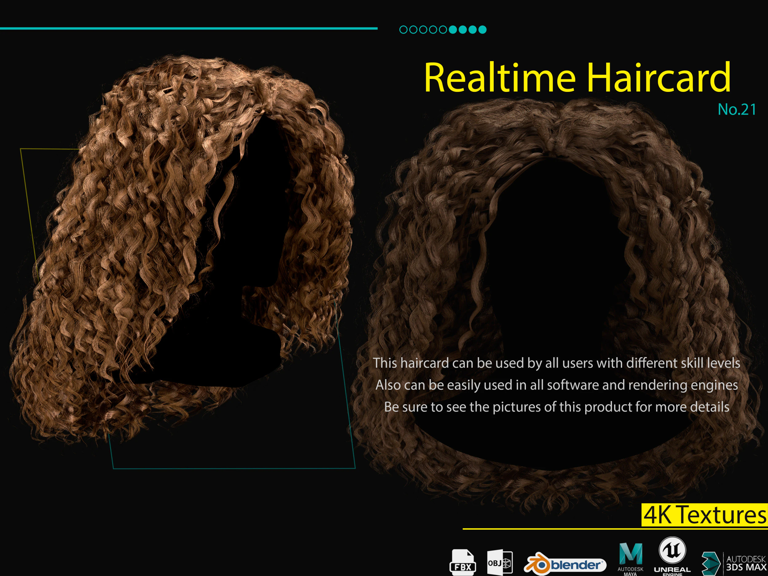 Realtime Haircard No21 3D Model .c4d .max .obj .3ds .fbx .stl .blend 