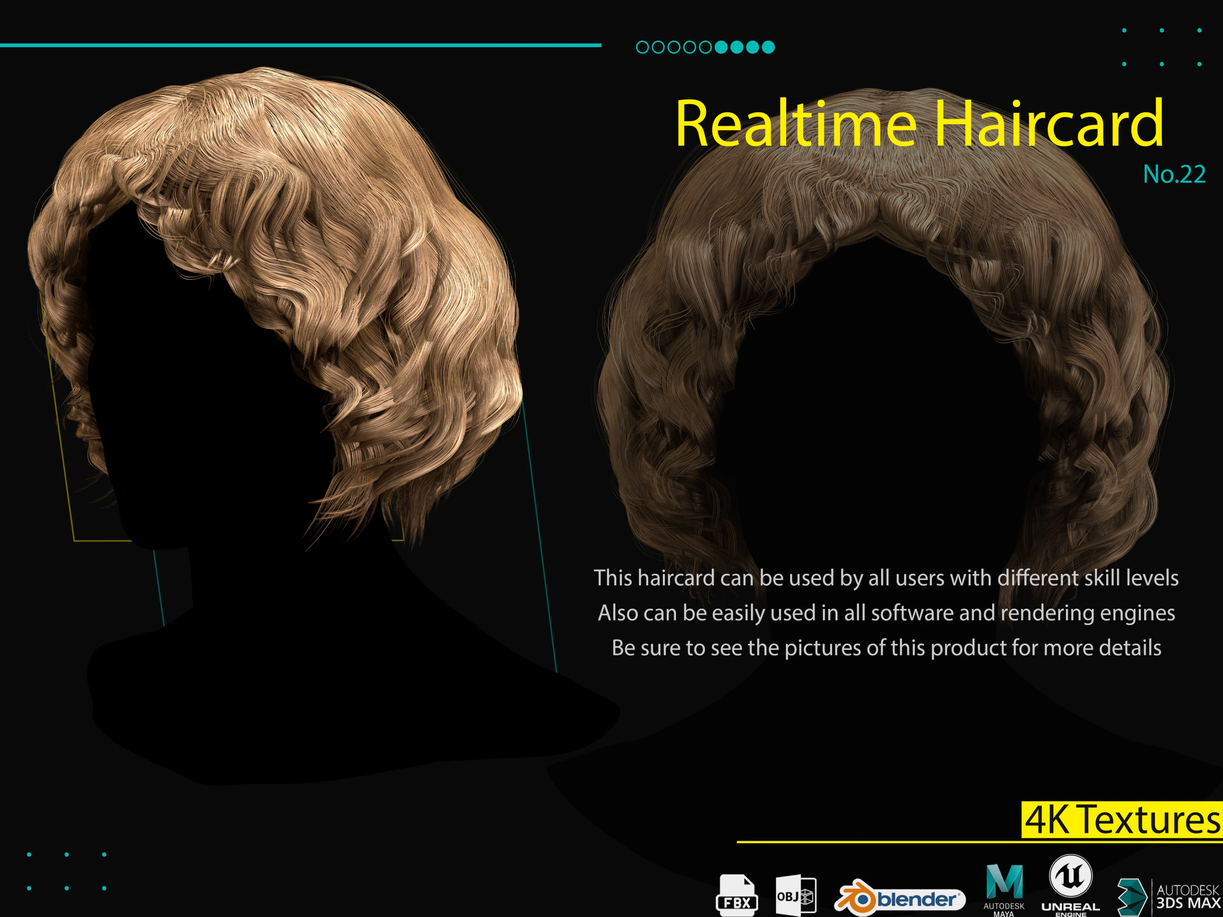 Realtime Haircard No22 3D Model .c4d .max .obj .3ds .fbx .stl .blend 