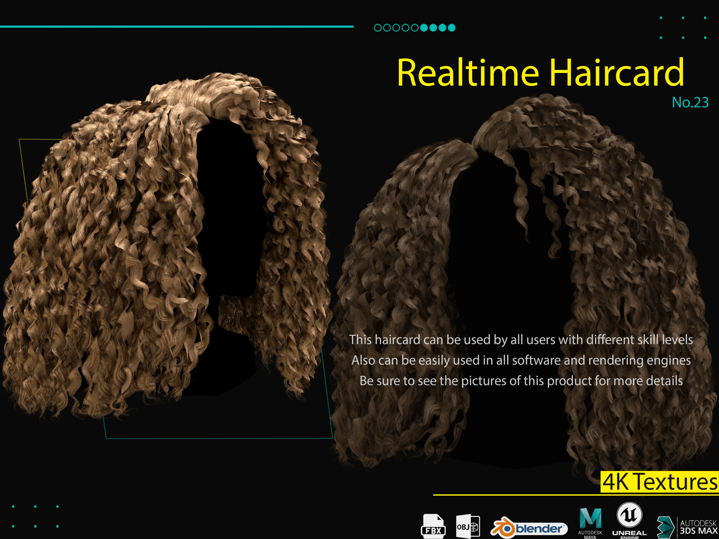 Realtime Haircard No23 3D Model .c4d .max .obj .3ds .fbx .stl .blend 