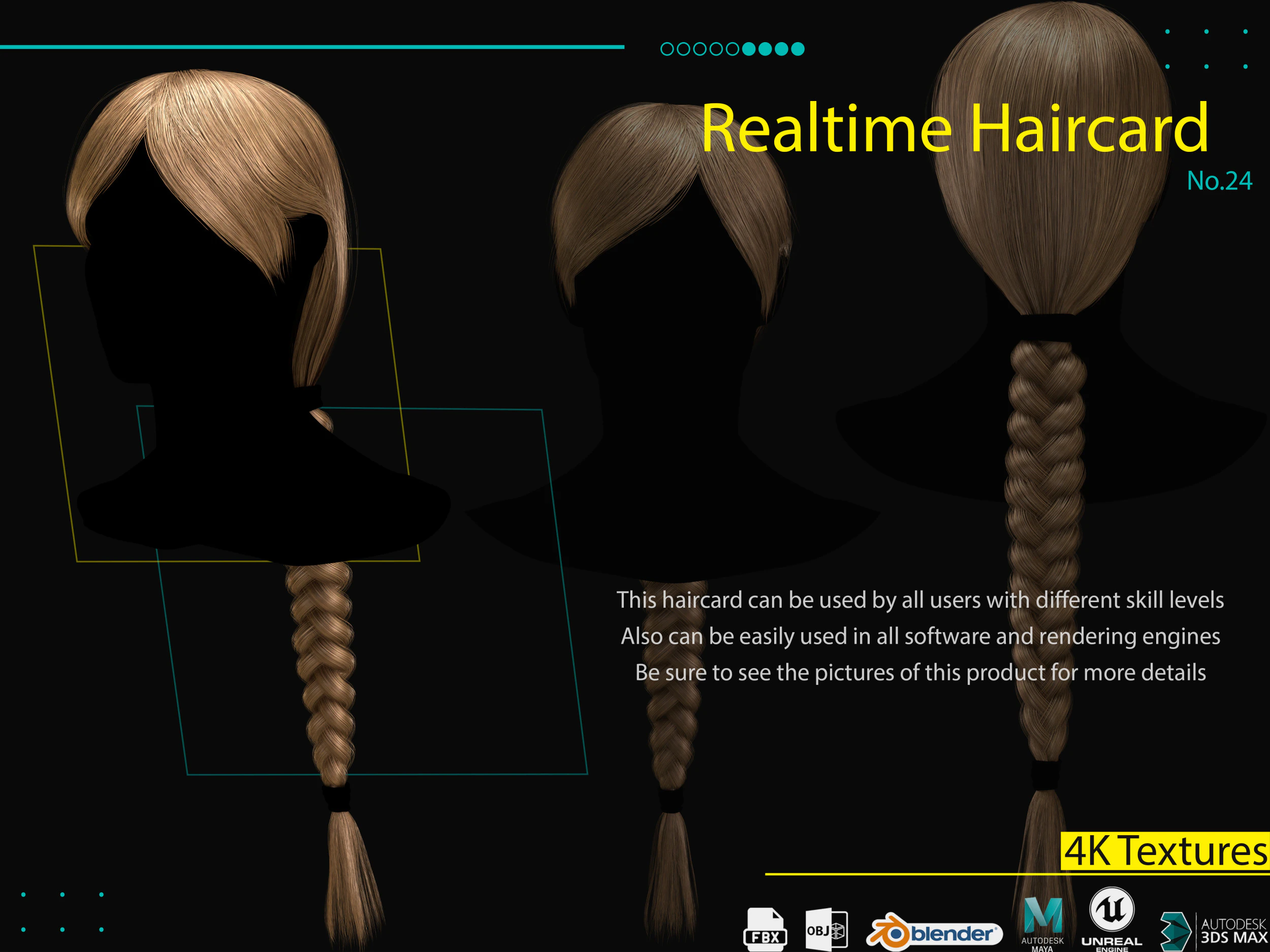 Realtime Haircard No24 3D Model .c4d .max .obj .3ds .fbx .stl .blend 