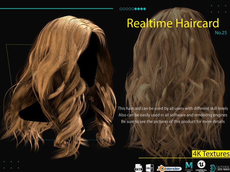Realtime Haircard No25 3D Model .c4d .max .obj .3ds .fbx .stl .blend 