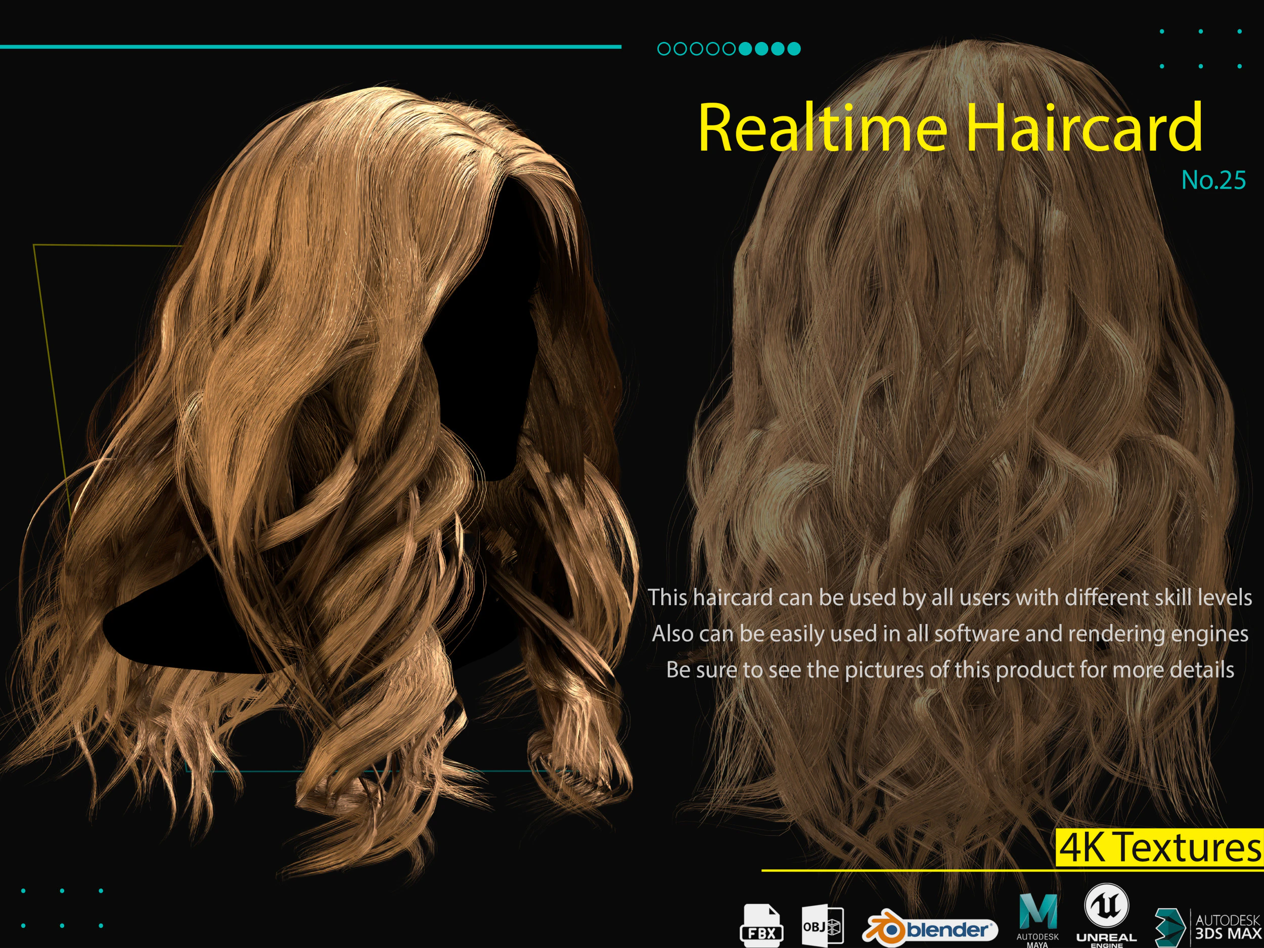 Realtime Haircard No25 3D Model .c4d .max .obj .3ds .fbx .stl .blend 