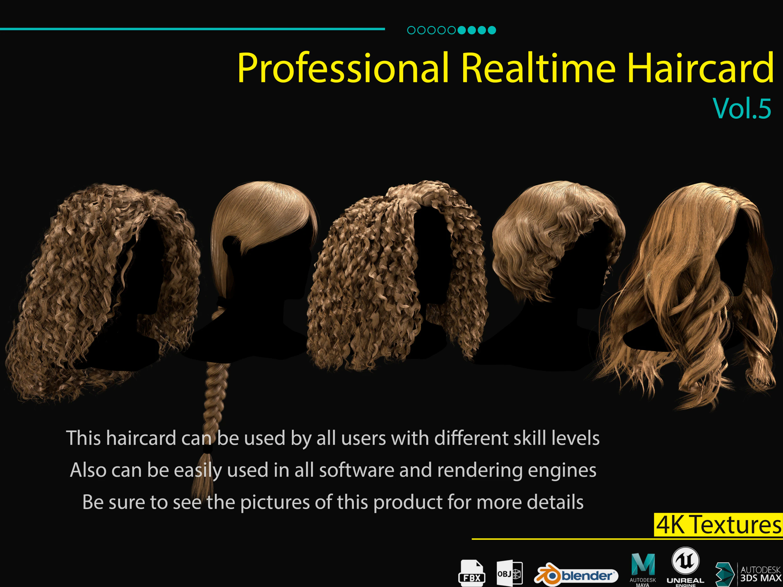 Professional Realtime Haircard Vol 5 3D Model .c4d .max .obj .3ds .fbx .stl .blend 