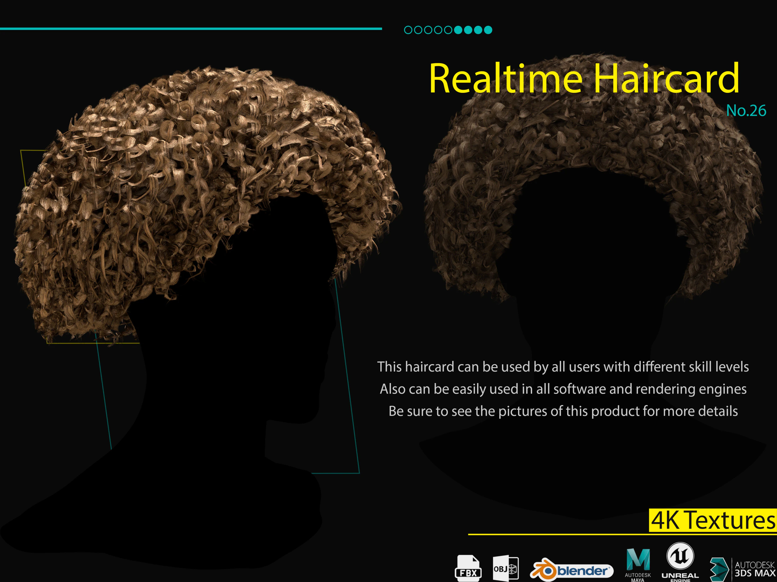 Realtime Haircard No26 3D Model .c4d .max .obj .3ds .fbx .stl .blend 