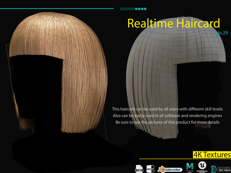 Realtime Haircard No29 3D Model .c4d .max .obj .3ds .fbx .stl .blend 