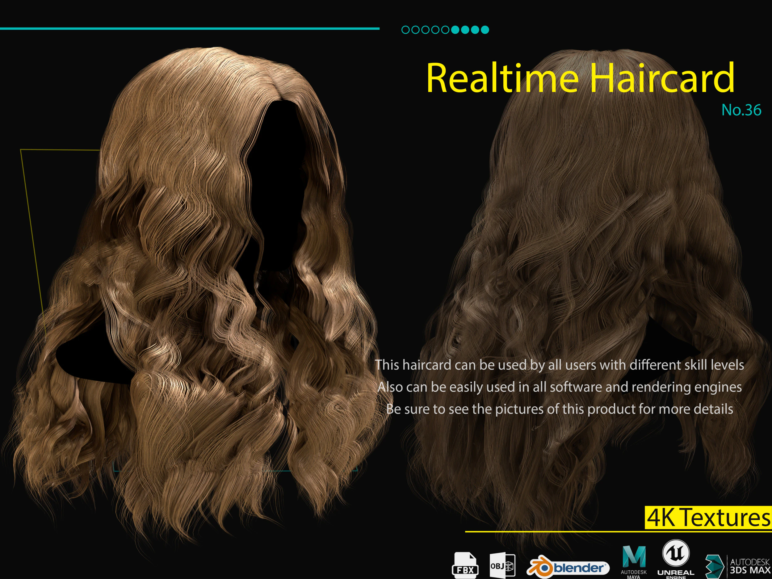 Realtime Haircard No36 3D Model .c4d .max .obj .3ds .fbx .stl .blend 