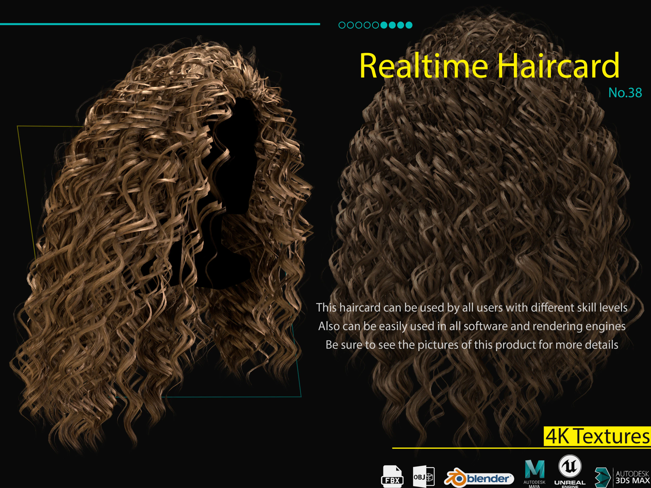 Realtime Haircard No38 3D Model .c4d .max .obj .3ds .fbx .stl .blend 