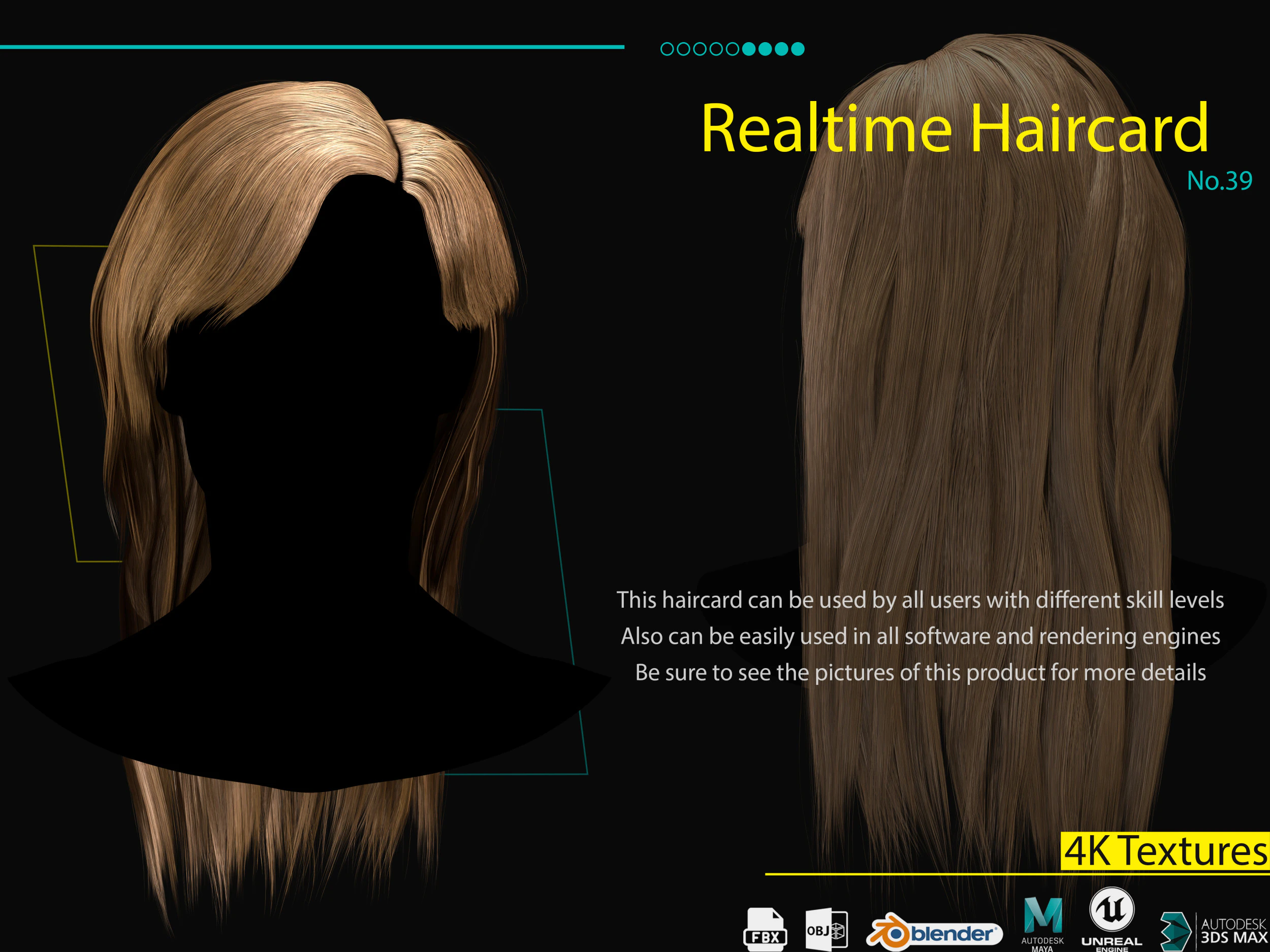 Realtime Haircard No39 3D Model .c4d .max .obj .3ds .fbx .stl .blend