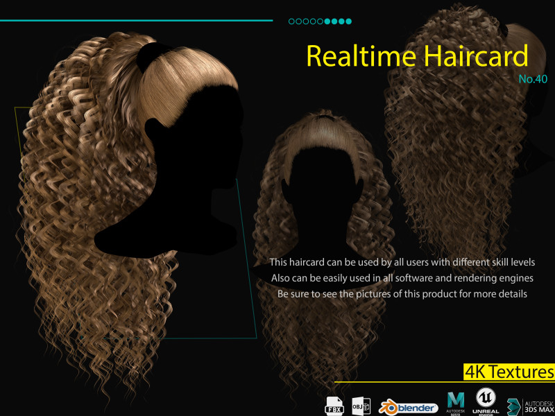 Realtime Haircard No40 Modello 3D .c4d .max .obj .3ds .fbx .stl .blend 