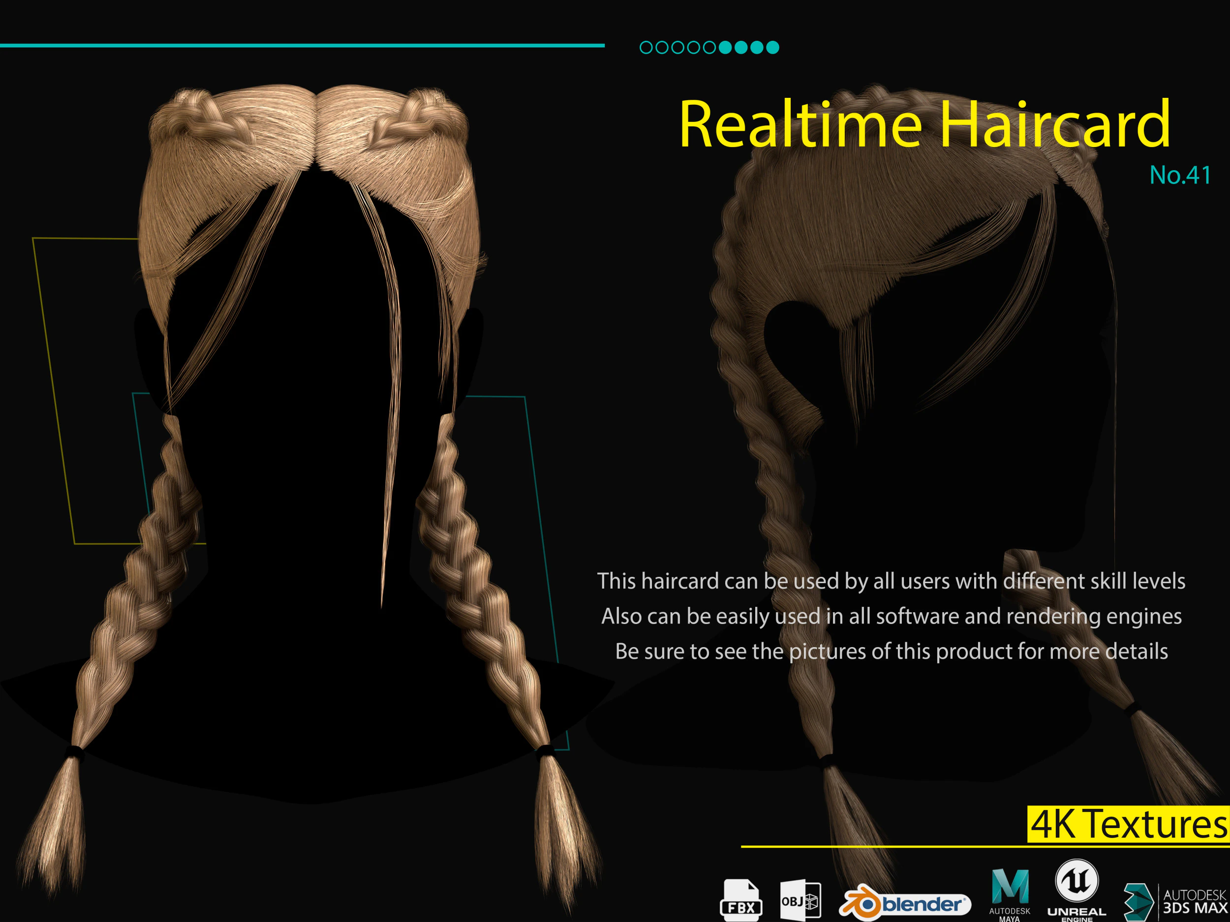 Realtime Haircard No41 3D Model .c4d .max .obj .3ds .fbx .stl .blend
