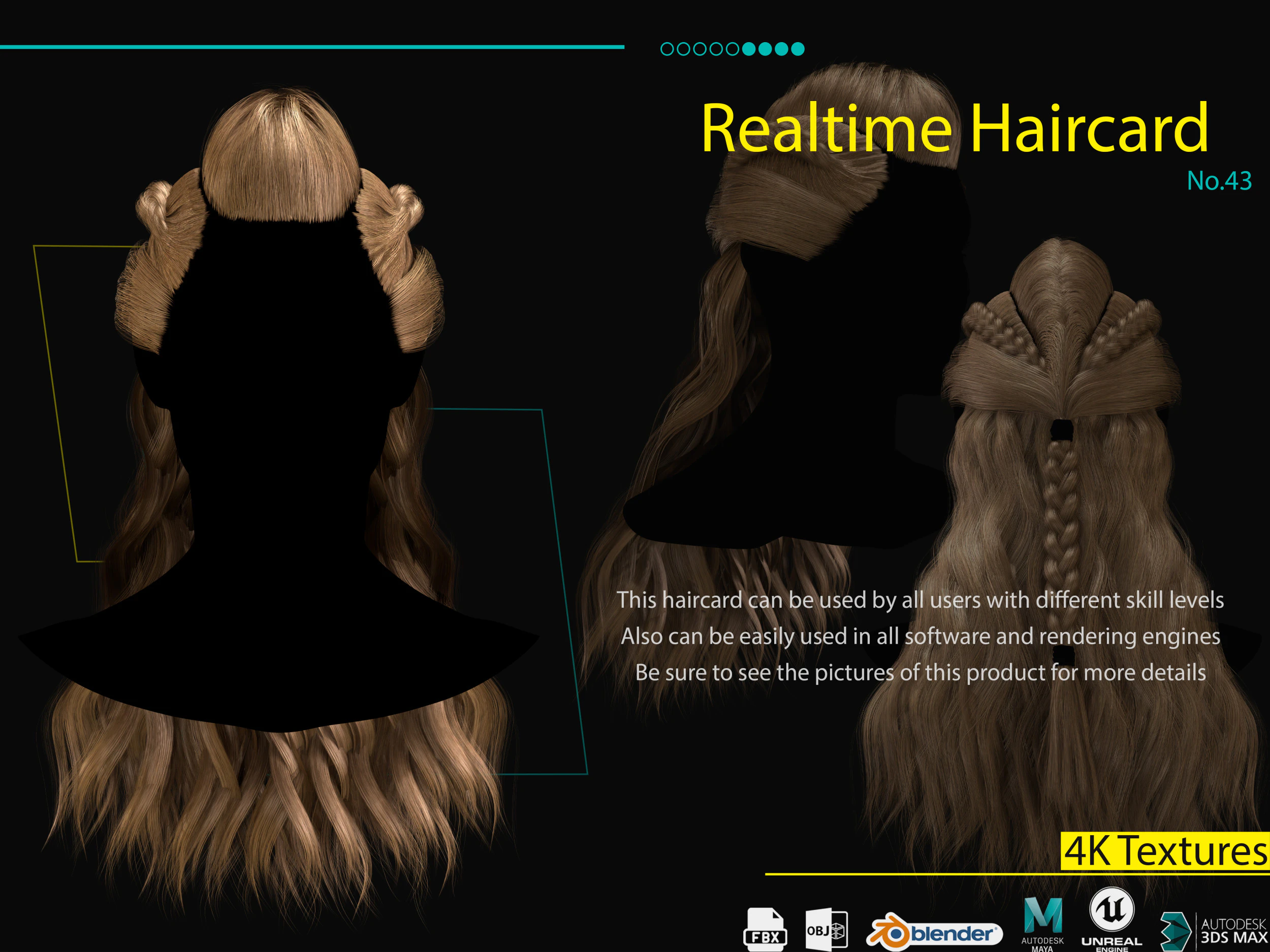 Realtime Haircard No43 3D Model .c4d .max .obj .3ds .fbx .stl .blend 