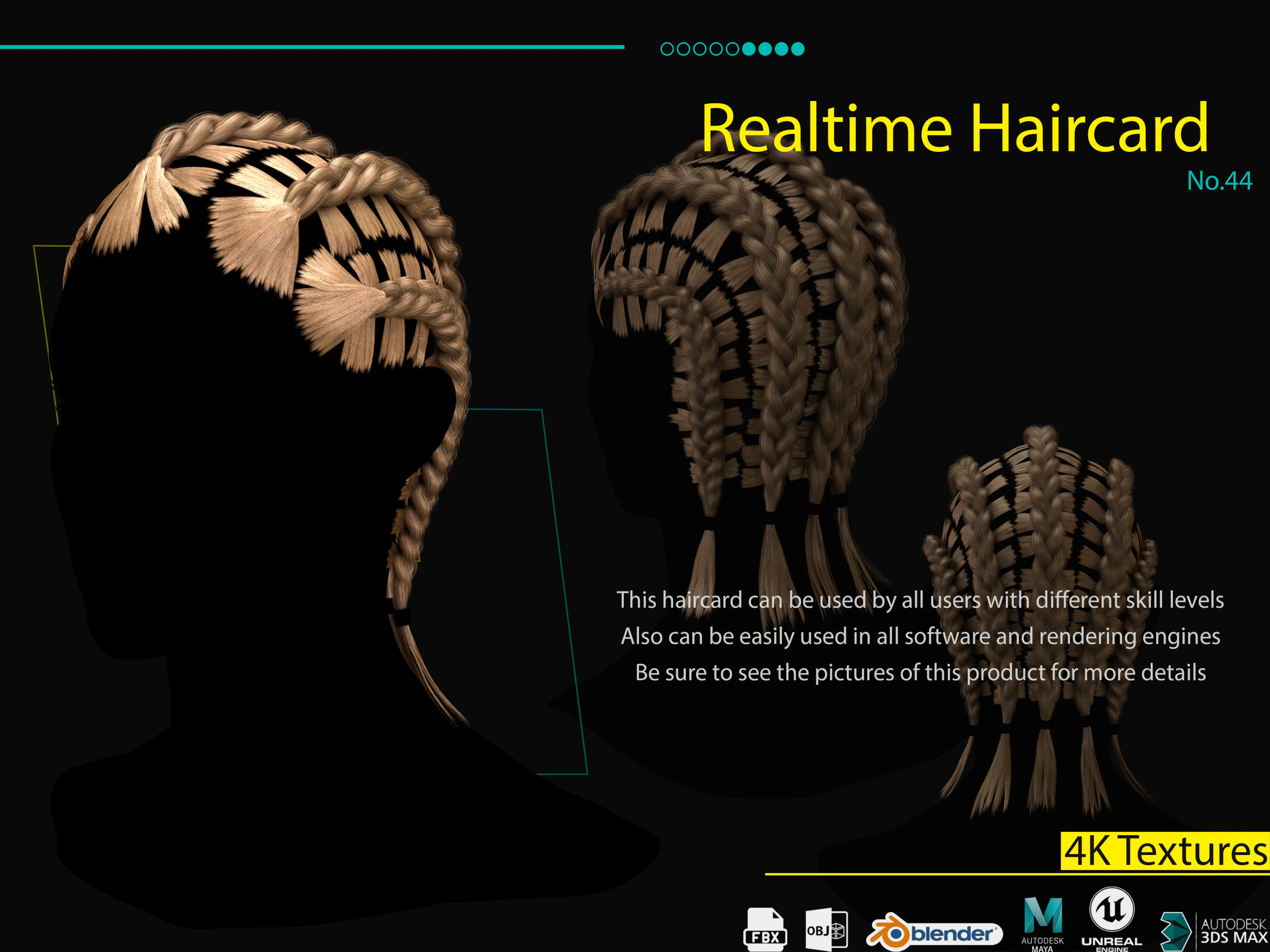 Realtime Haircard No44 3D Model .c4d .max .obj .3ds .fbx .stl .blend