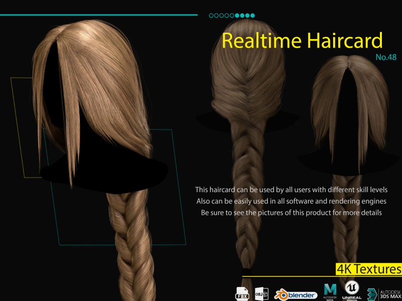 Realtime Haircard No48 3D Modell .c4d .max .obj .3ds .fbx .stl .blend 
