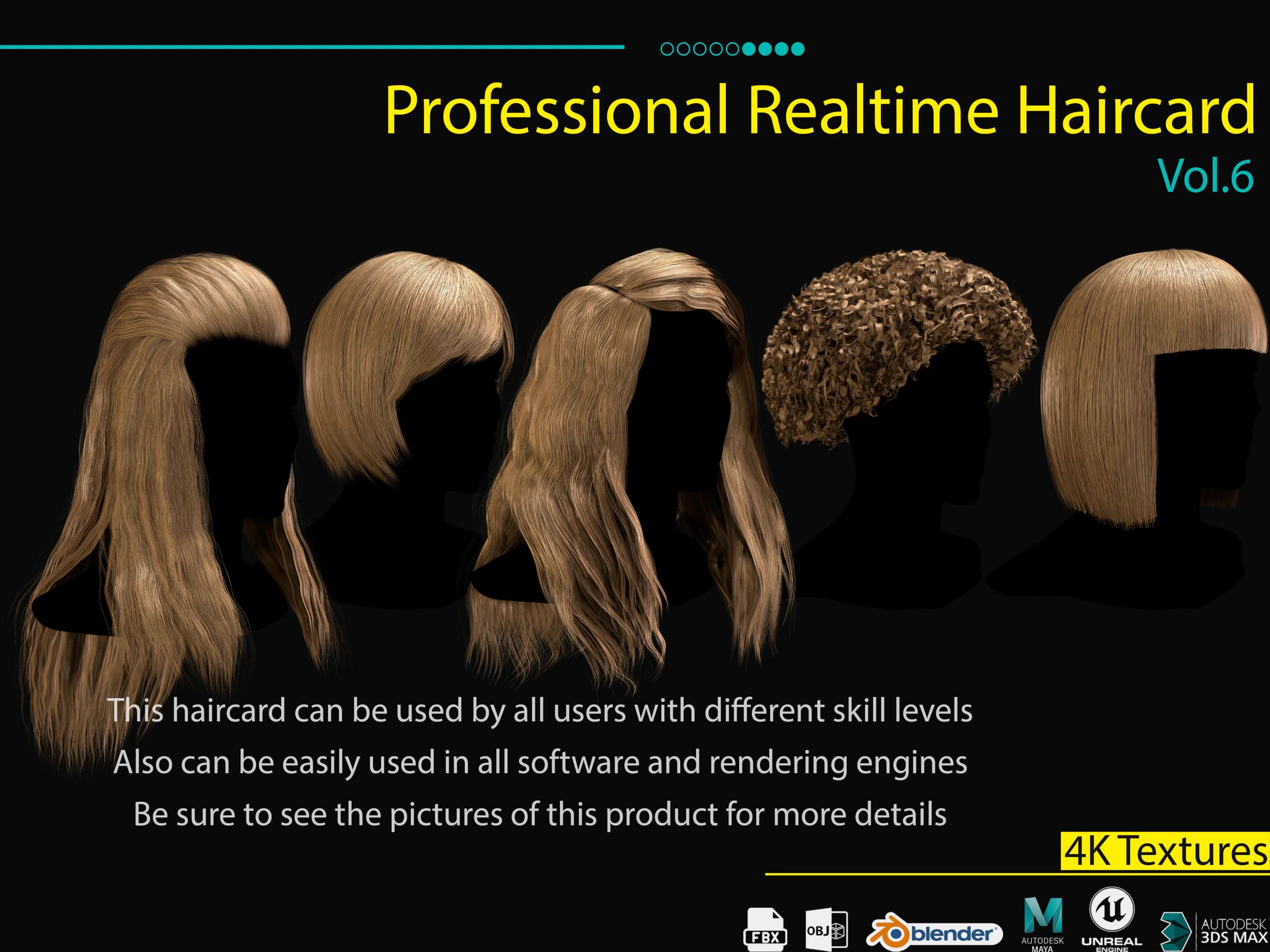 Professional Realtime Haircard Vol 6 3D Model .c4d .max .obj .3ds .fbx .stl .blend