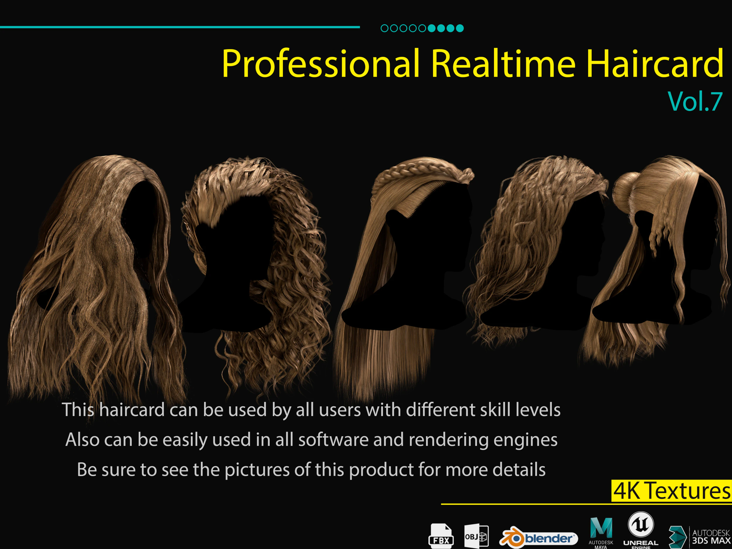 Professional Realtime Haircard Vol 7 3D Model .c4d .max .obj .3ds .fbx .stl .blend 