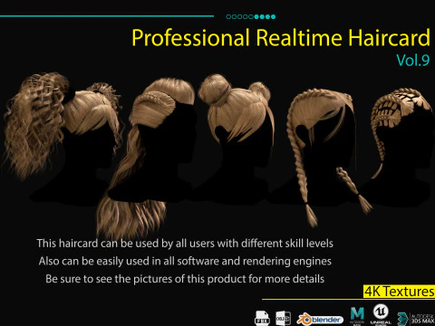 Cart&atilde;o de cabelo profissional em tempo real Vol 9 Modelo 3D