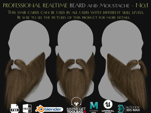 Realtime Beard and Moustache No1 3D Модель