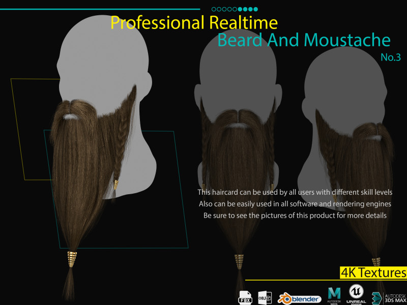 Realtime Beard and Moustache No3 Modelo 3D .c4d .max .obj .3ds .fbx .stl .blend 