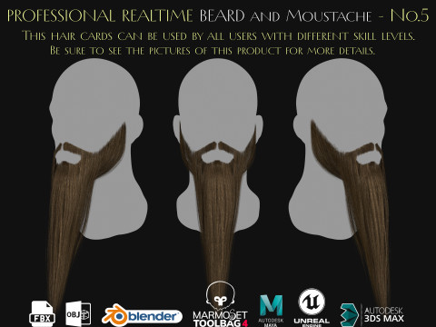 Realtime Beard and Moustache No5 3D Модель