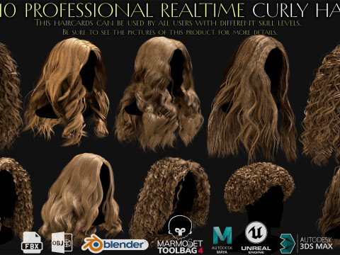 10 Professional Realtime Curly Hair Modelo 3D