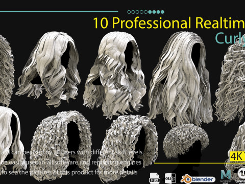 10 Professional Realtime Curly Hair 3D 模型
