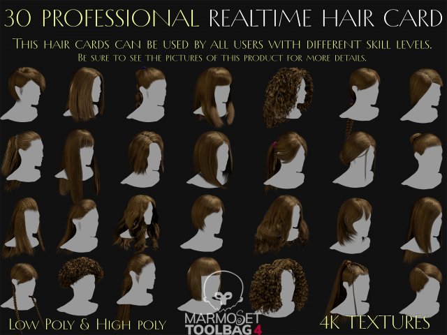 30 Profesional Realtime Haircard Modelo 3D .c4d .max .obj .3ds .fbx .stl .blend 