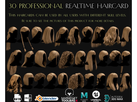 30 Professional Realtime Haircard Modelo 3D