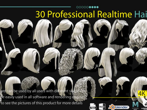 30 Professional Realtime Haircard 3D Model