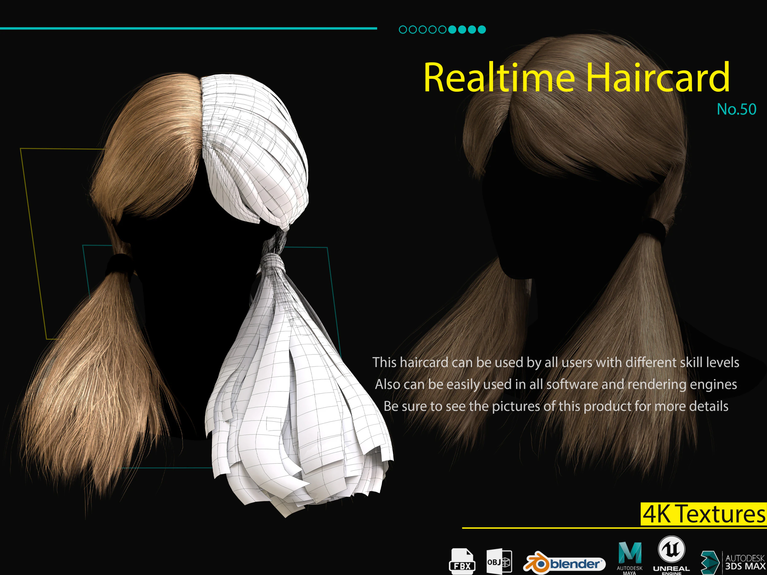 Realtime Haircard No50 3D Model .c4d .max .obj .3ds .fbx .stl .blend