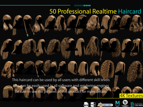 50 Professional Realtime Haircard 3D Model