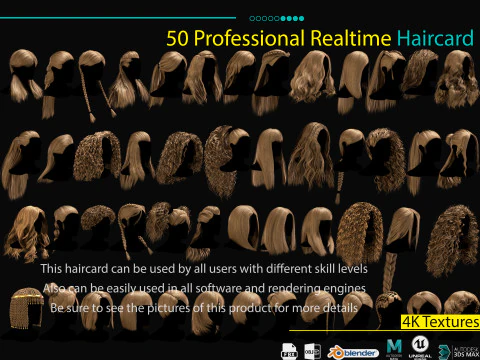 50 cart&atilde;o de cabelo profissional em tempo real Modelo 3D