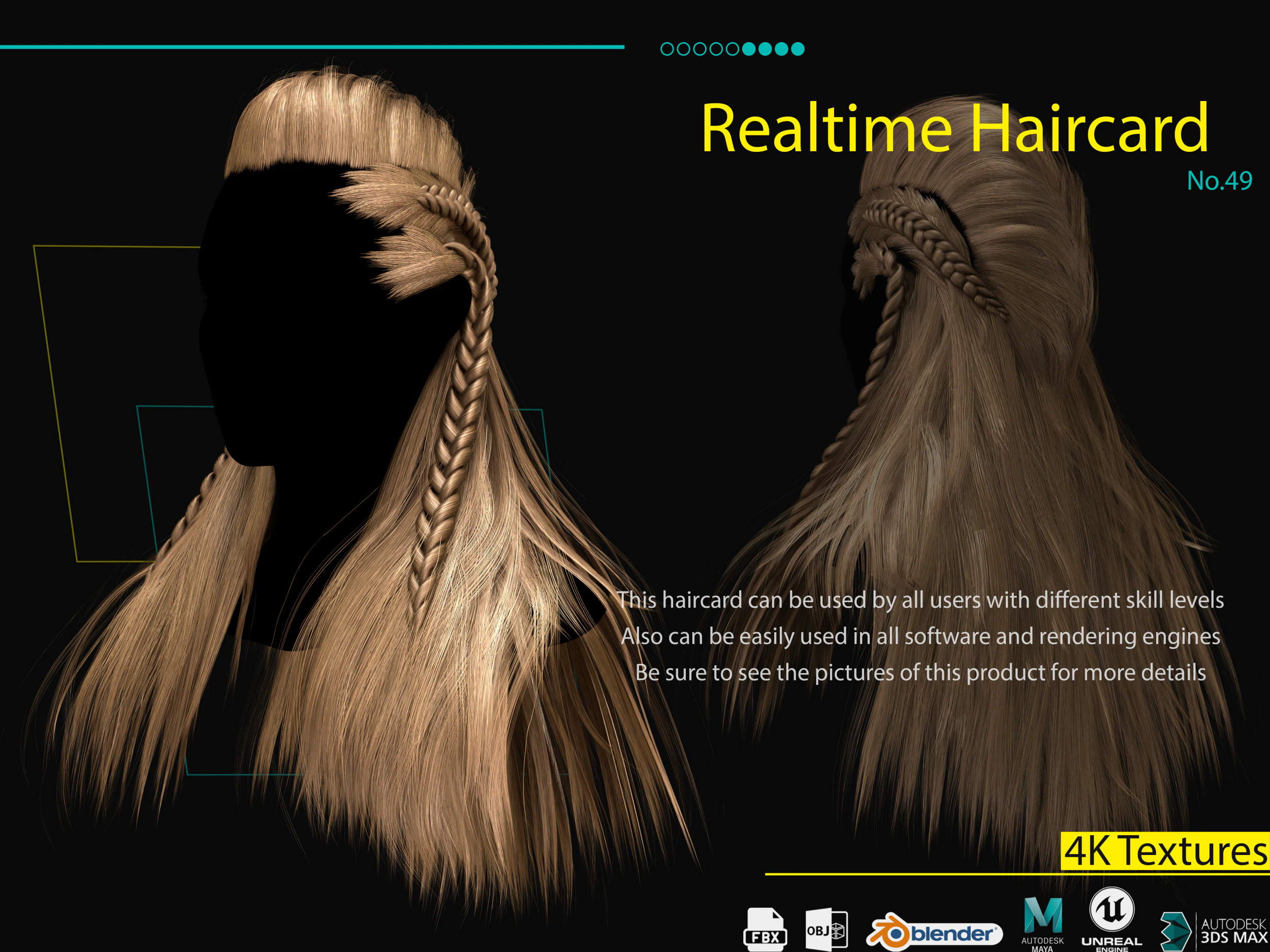Realtime Haircard No49 3D Model .c4d .max .obj .3ds .fbx .stl .blend 