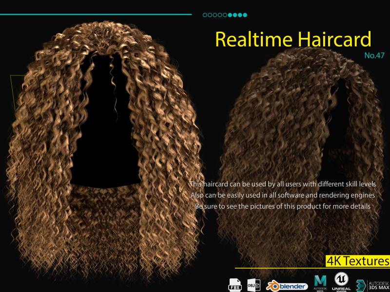 Realtime Haircard No47 3D Модель .c4d .max .obj .3ds .fbx .stl .blend 