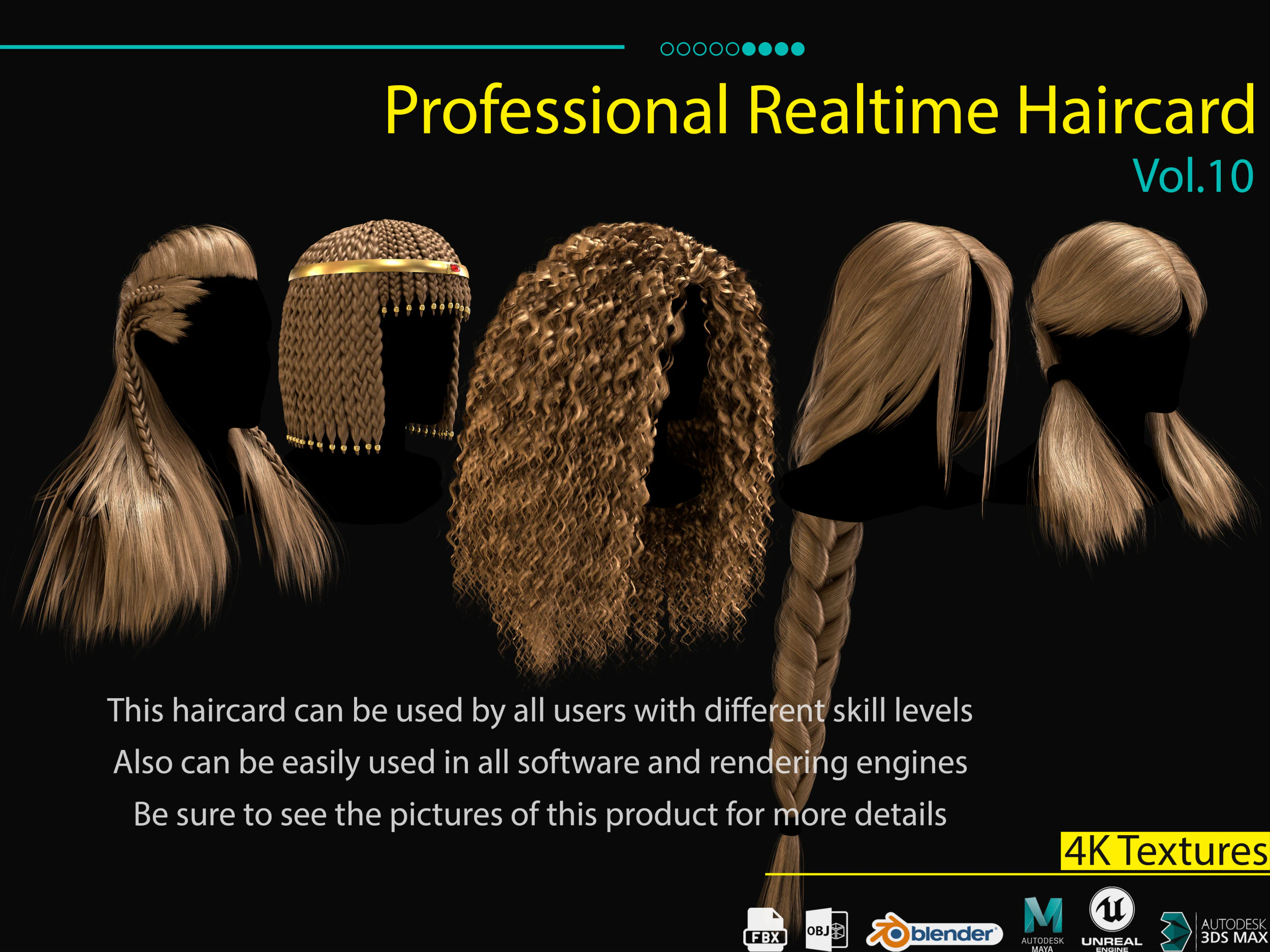 Professional Realtime Haircard Vol 10 3D Model .c4d .max .obj .3ds .fbx .stl .blend