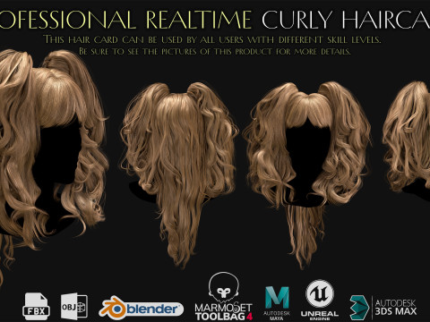 Professional Realtime Curly Haircard 3D Model