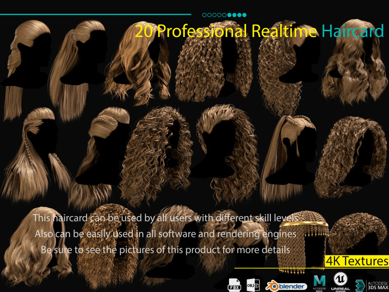 20 Special Realtime Haircard 3D 모델 .c4d .max .obj .3ds .fbx .stl .blend