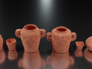 Old Variety of six Clay Pots 3D 模型