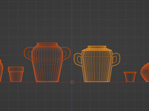 Old Variety of six Clay Pots 3D 模型