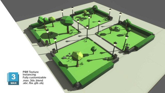 Cartoon 3d Stylized Park Game Ready with Modulation 3D 모델 .c4d .max .obj .3ds .fbx .stl .blend 