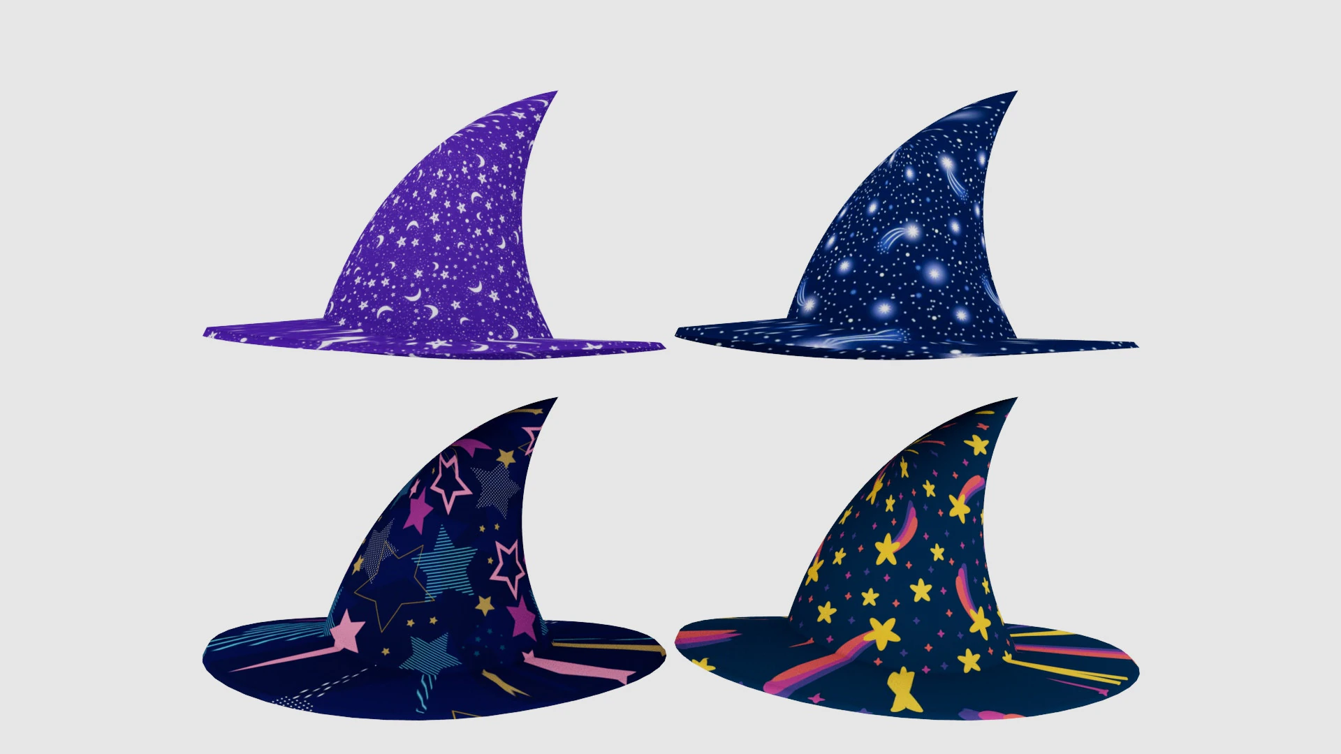 Merlin Wizard Hats 3D Model .c4d .max .obj .3ds .fbx .stl .blend 
