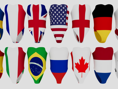 女式泳衣大套装带国家国旗设计 3D 模型