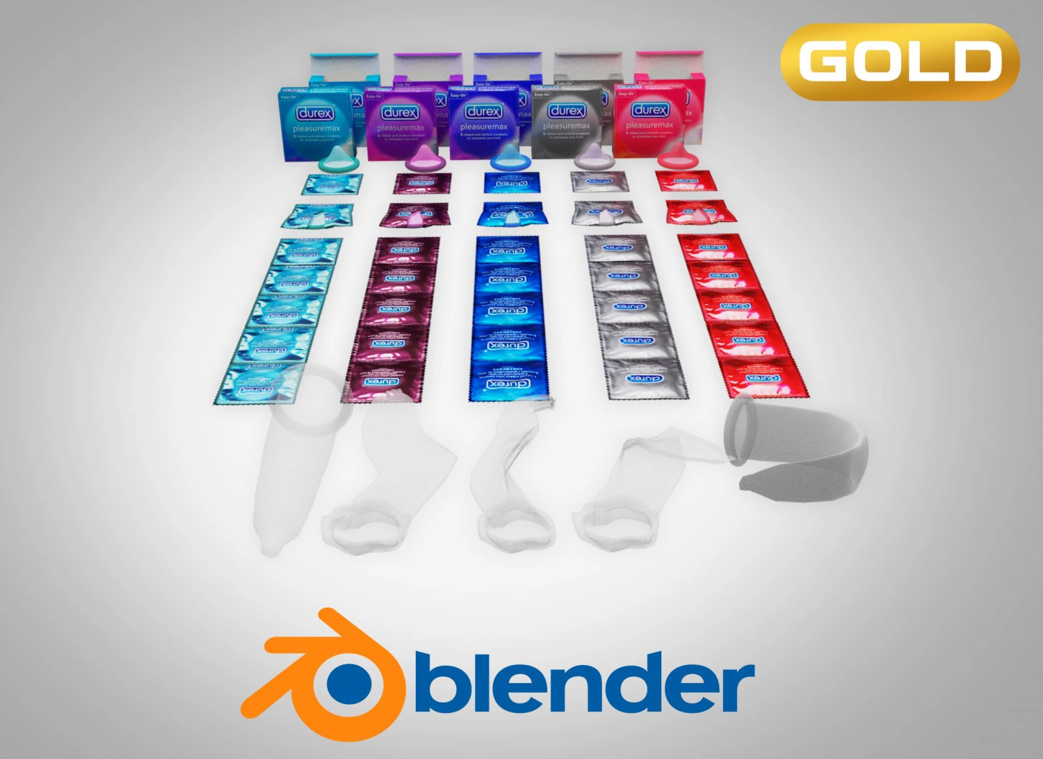 Condoms gold edition 3D Model .c4d .max .obj .3ds .fbx .stl .blend