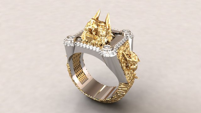 Wolf head men signet ring 3d printable model 3D Model .c4d .max .obj .3ds .fbx .stl .blend