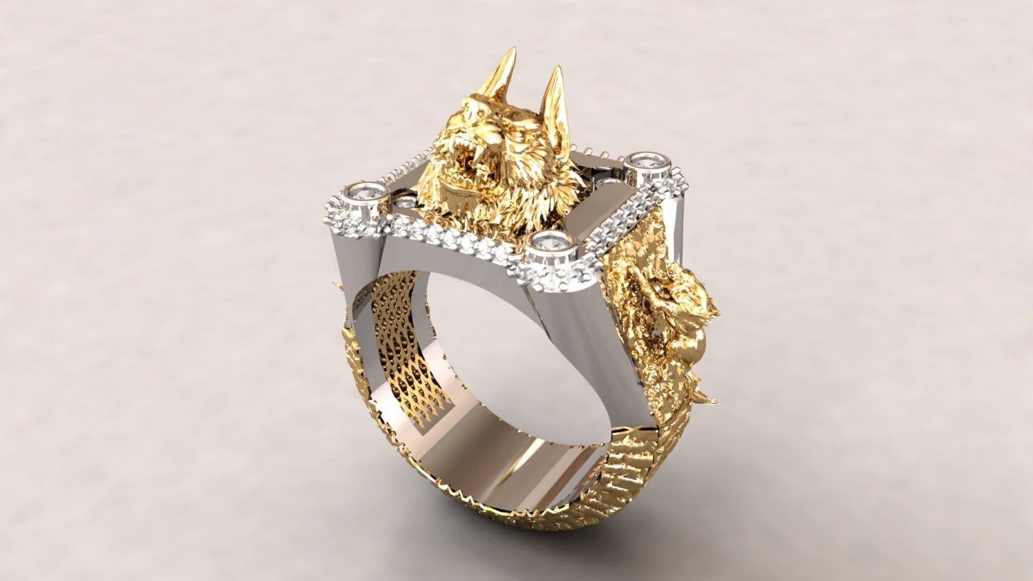 Wolf head men signet ring 3d printable model 3D Model .c4d .max .obj .3ds .fbx .stl .blend 