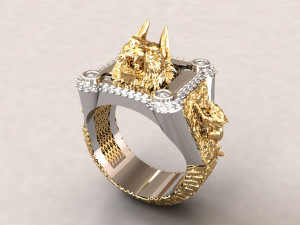 Wolf head men signet ring 3d printable model 3D 模型